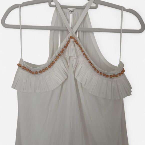 Ramy Brook White Silky Beaded Ruffle Halter Top – Glam Resort Style (Size Small) - Picture 5 of 7
